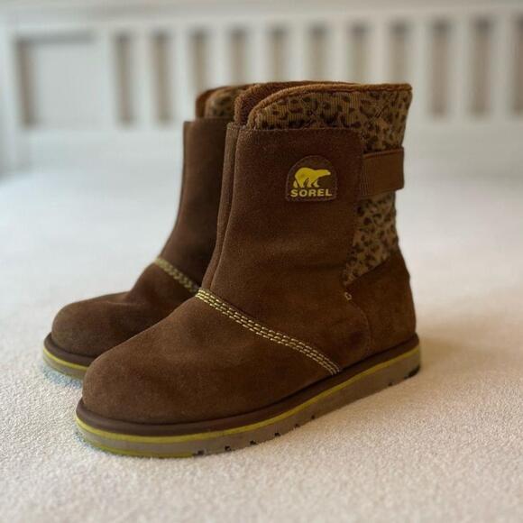Sorel Suede Leopard Print Nutmeg Rylee Waterproof Boots Women 6 / Youth 4 - Picture 5 of 15